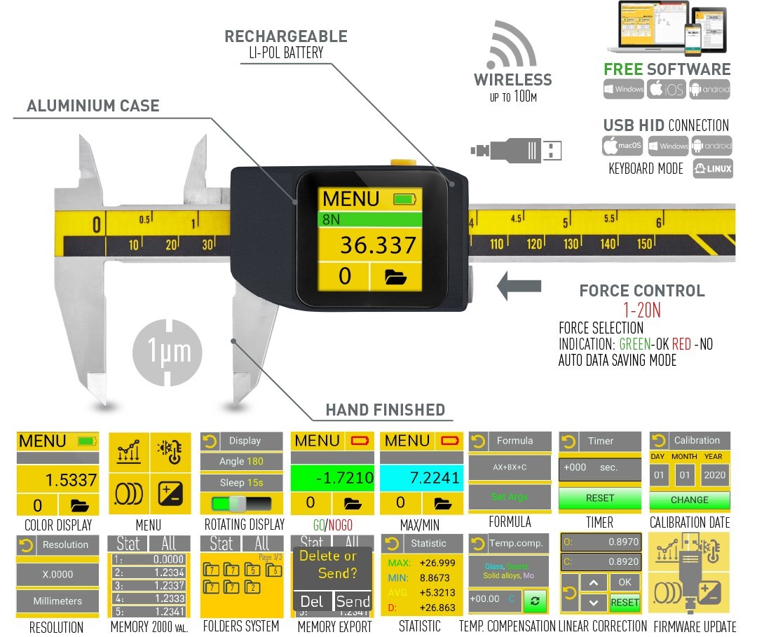 Computerized e-Force caliper IP54 COOLANT PROOF